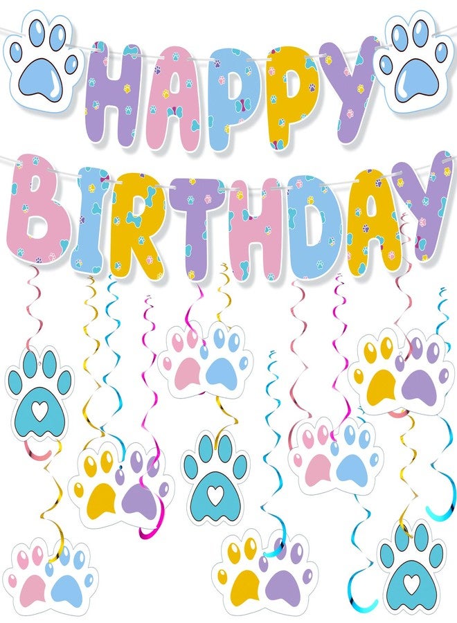 Moinchore Blue Dog Happy Birthday Banner with Daisy Paws Hanging Swirls Blue Dog Happy Birthday Party Supplies Daisy Puppy Themed Party Decorations for Kid Boy and Girl - Image 1